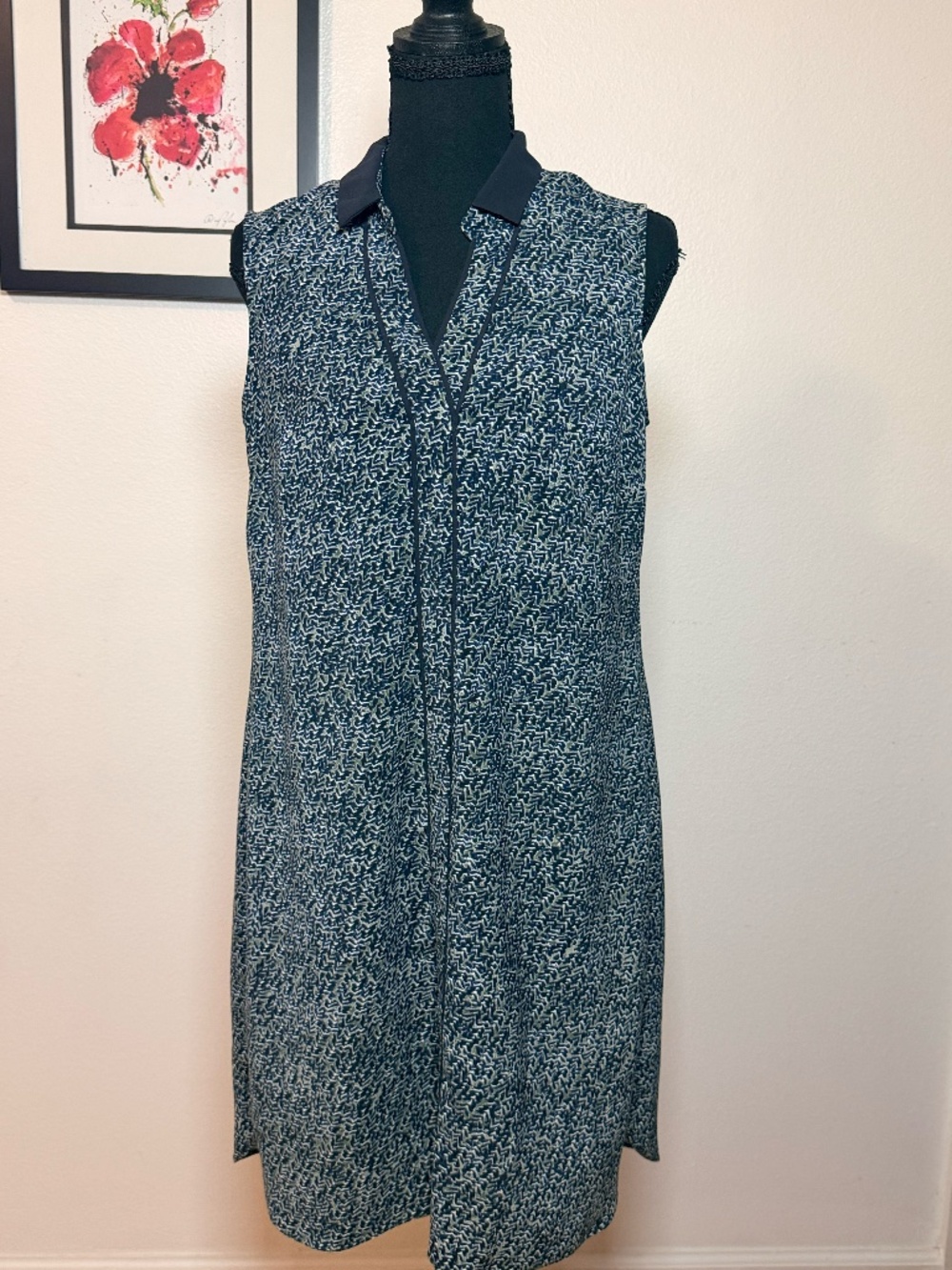 NIC+ZOE Boho Navy Abstract Print Sleeveless Shift Dress Size XS